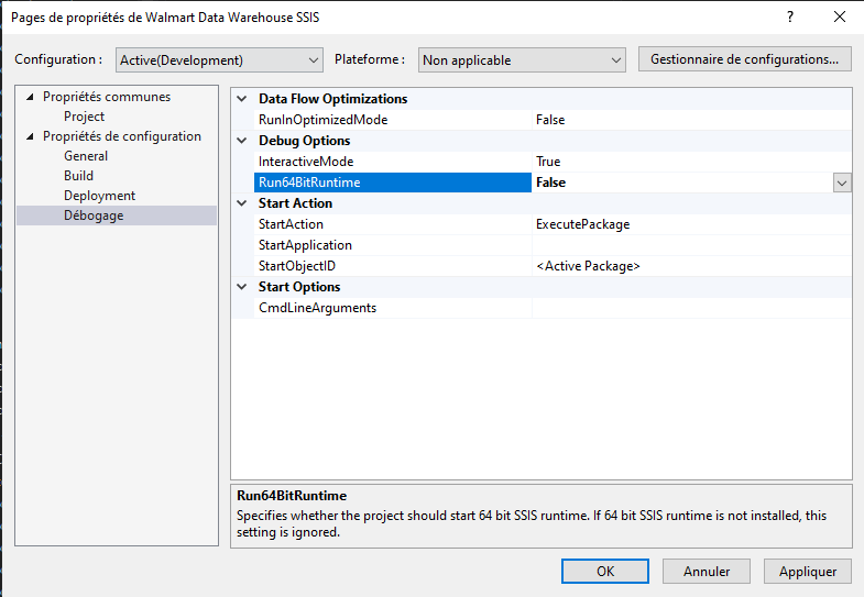 SSIS fix Run64BitRuntime byt setting it to false