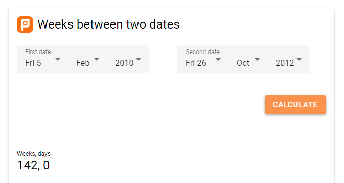 Weeks between two dates calculator